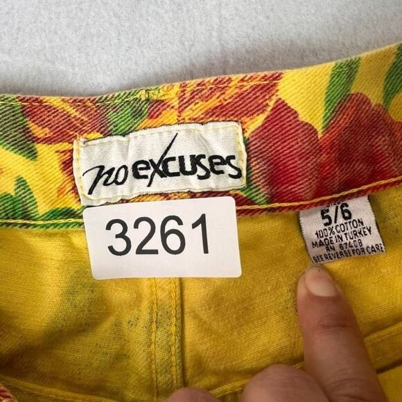 No Excuses Shorts Womens 26 High Waisted Floral Denim Button Fly Vintage 90s - Picture 9 of 13